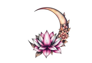 crescent floral moon with lotus flower tattoo idea