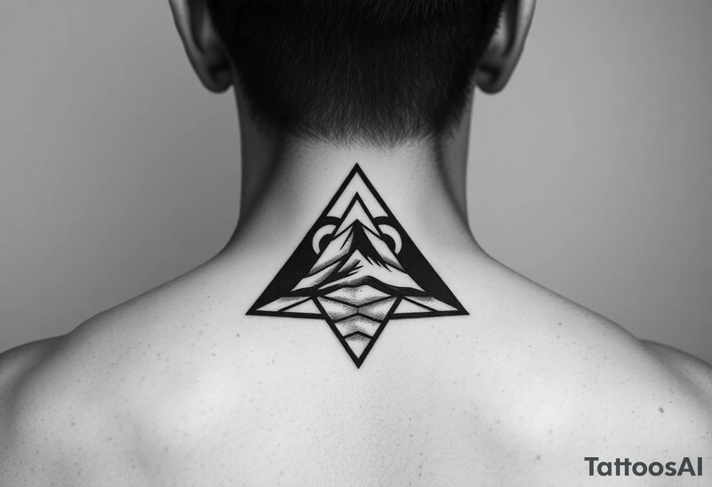 Geometric small triangle about different paths in life merge together and become stronger while being psychedelic and trippy tattoo idea