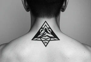 Geometric small triangle about different paths in life merge together and become stronger while being psychedelic and trippy tattoo idea