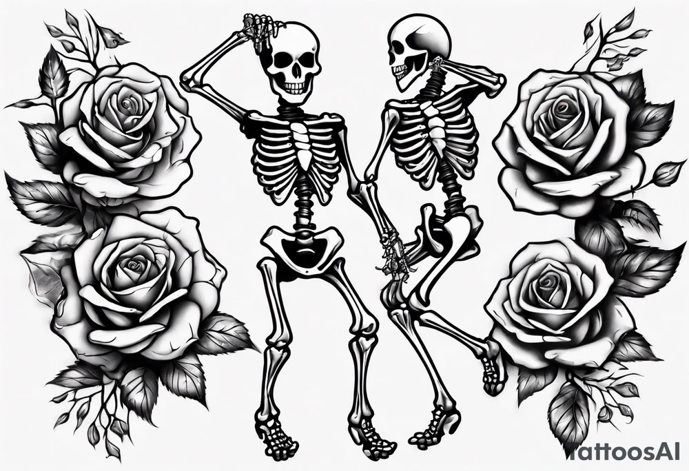 Dancing skeleton on a rose tattoo idea