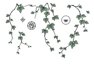 Ivy. Vines with wiccan symbols and zodiac signs cancer and leo tattoo idea