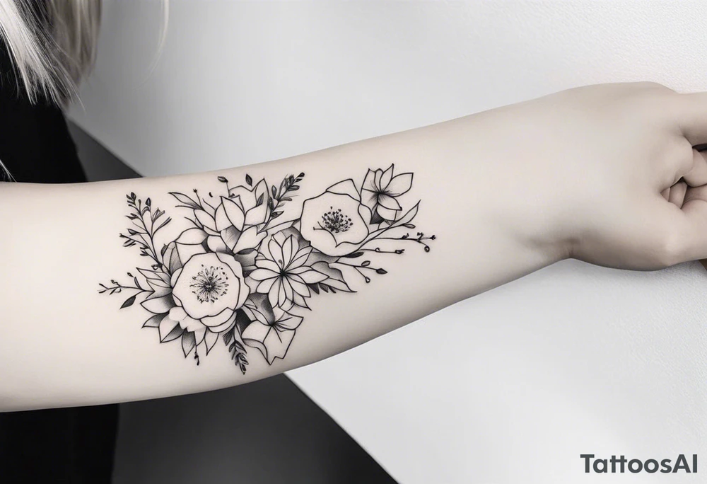 fine line, small flowers, shoulder tattoo idea