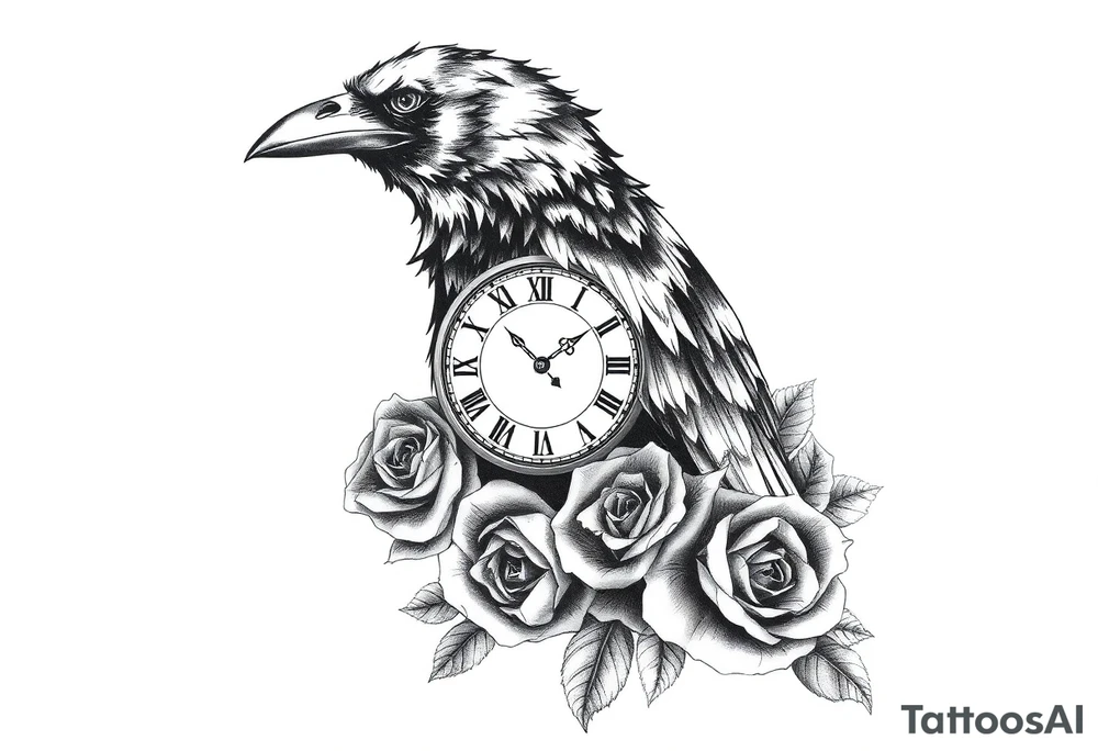 raven,roses,clock. tattoo idea