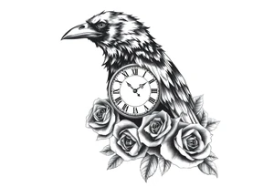 raven,roses,clock. tattoo idea