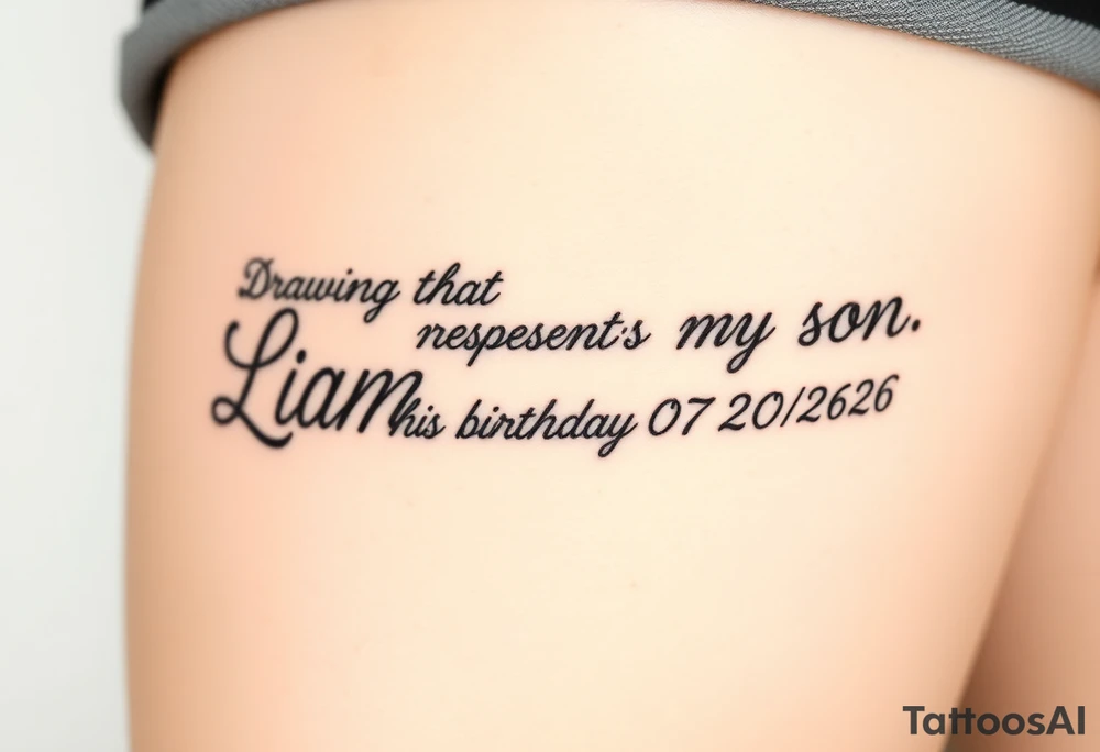 Drawing that represnts my son.  Liam his birthday is 07/20/26 tattoo idea
