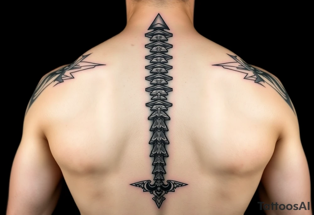 Spinal futuristic, full length, shoulders to lower back tattoo idea