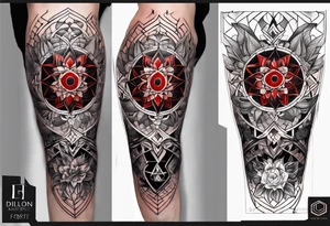 Dillon Forte Knee tattoo with tints of red and sacred geometry tattoo idea