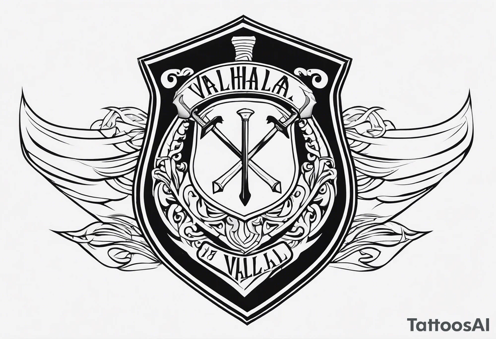 Valhalla shield sword axe fire tattoo idea