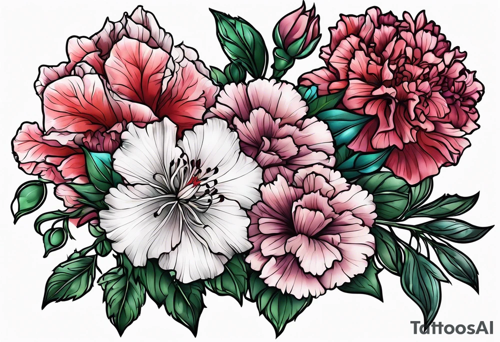 Flowers including larkspur and carnations tattoo idea