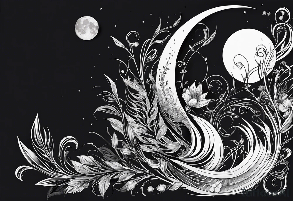 elegant
long
dainty
spiritual
moon
sun
arrow
spine
narrow
leaves
spring
phoenix
linework tattoo idea