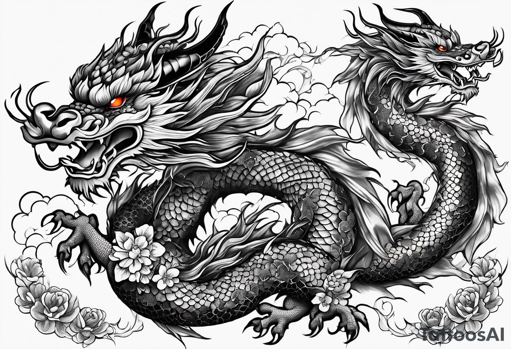 dragon flowers tattoo idea