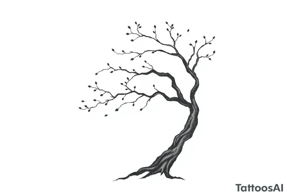 simple windy tree with date 02.18.1998 tattoo idea