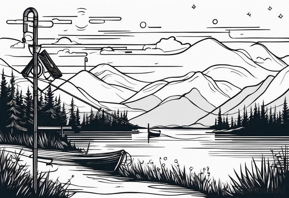 landscape and fishingpole and line with hook tattoo idea landscape and fishingpole and line with hook tattoo idea