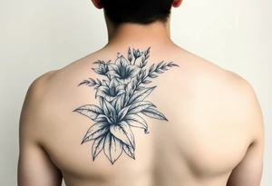 lilies and spider plant in a floral wrap on the arm tattoo idea