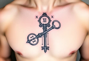 Roman numerals over the top of a key tattoo idea