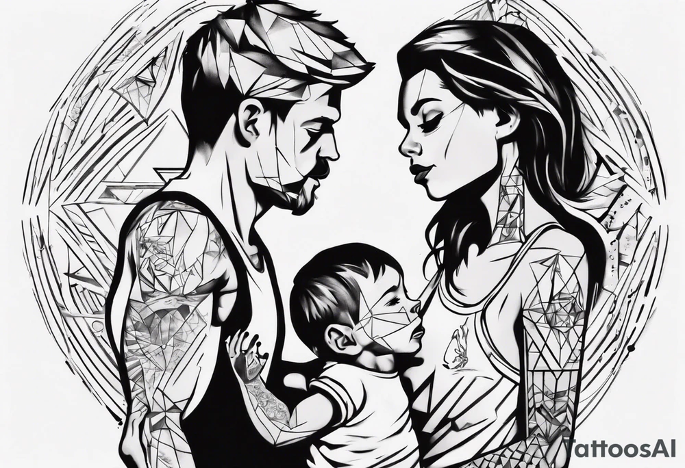dad and kids, a boy and a girl tattoo idea