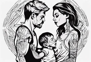 dad and kids, a boy and a girl tattoo idea