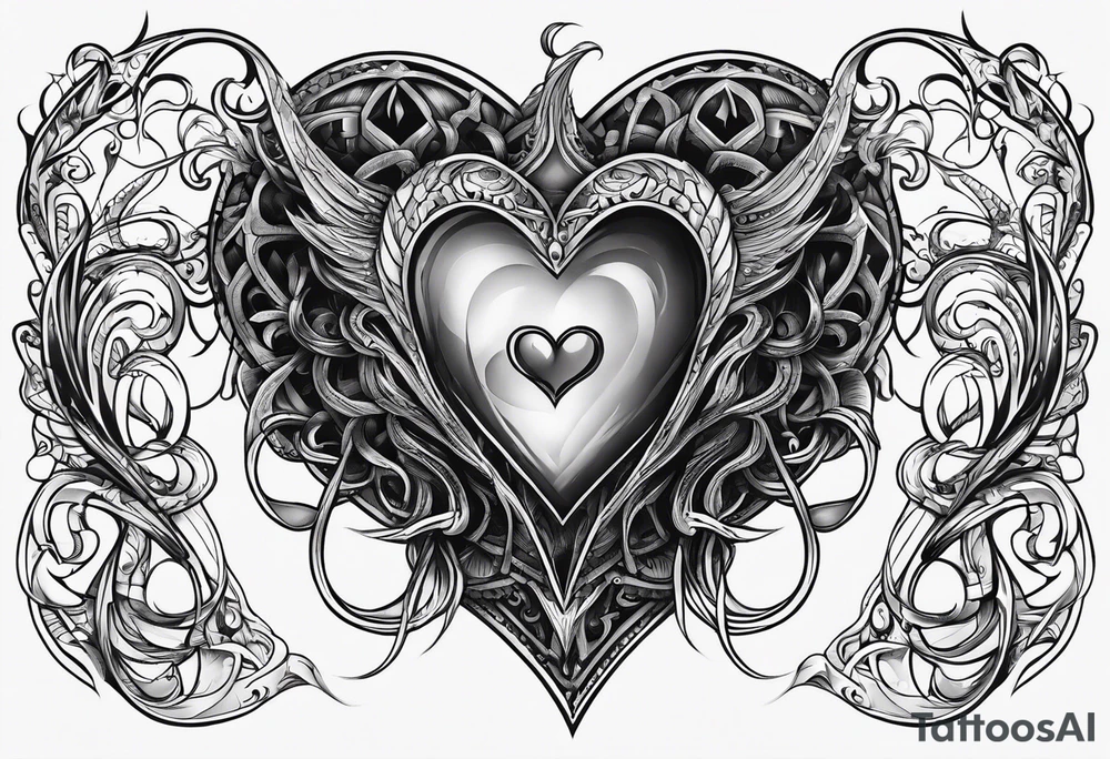 Long tattoo for arm. Lovecraftian creature, protecting a heart. tattoo idea