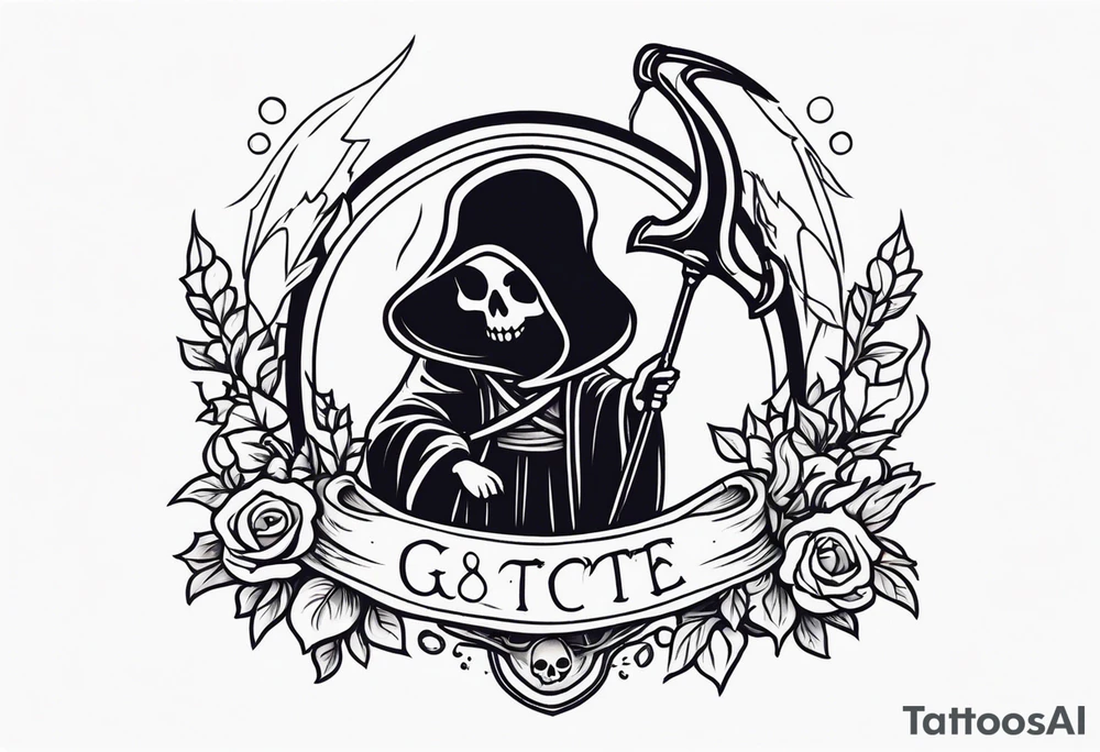 cute death with scythe and nightshade tattoo idea