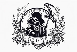 cute death with scythe and nightshade tattoo idea