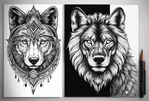 Half Lion eye half wolf eye side by side tattoo idea