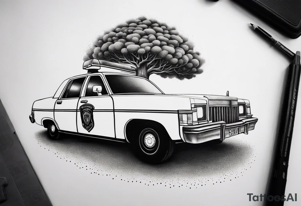 tree growing through police car tattoo idea