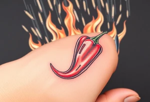 Chili pepper with flames and raining bullets in the background tattoo idea