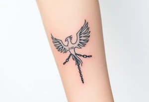 Design a minimalist tattoo: a phoenix or tree breaking chains, symbolizing freedom from addiction and rebirth. Include dates 21.02 and 22.02 subtly. Emphasize self-love, dignity, and inner strength. tattoo idea
