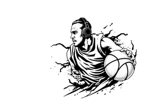 A guy dribbling a basketball with headphones on tattoo idea