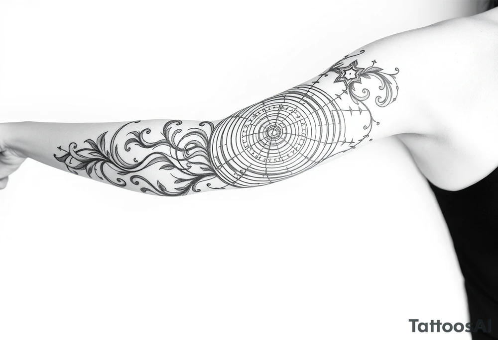 Black and grey sleeve of a labyrinth tattoo idea