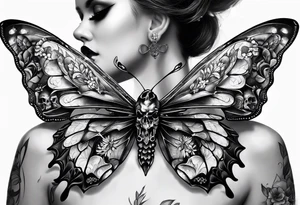 Skull bones butterfly on neck tattoo idea