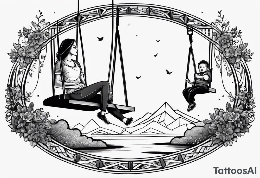 I want to have my whole left arm covered. I want it to have two children swinging on a swing, nice things, simple things, not too exaggerated. tattoo idea