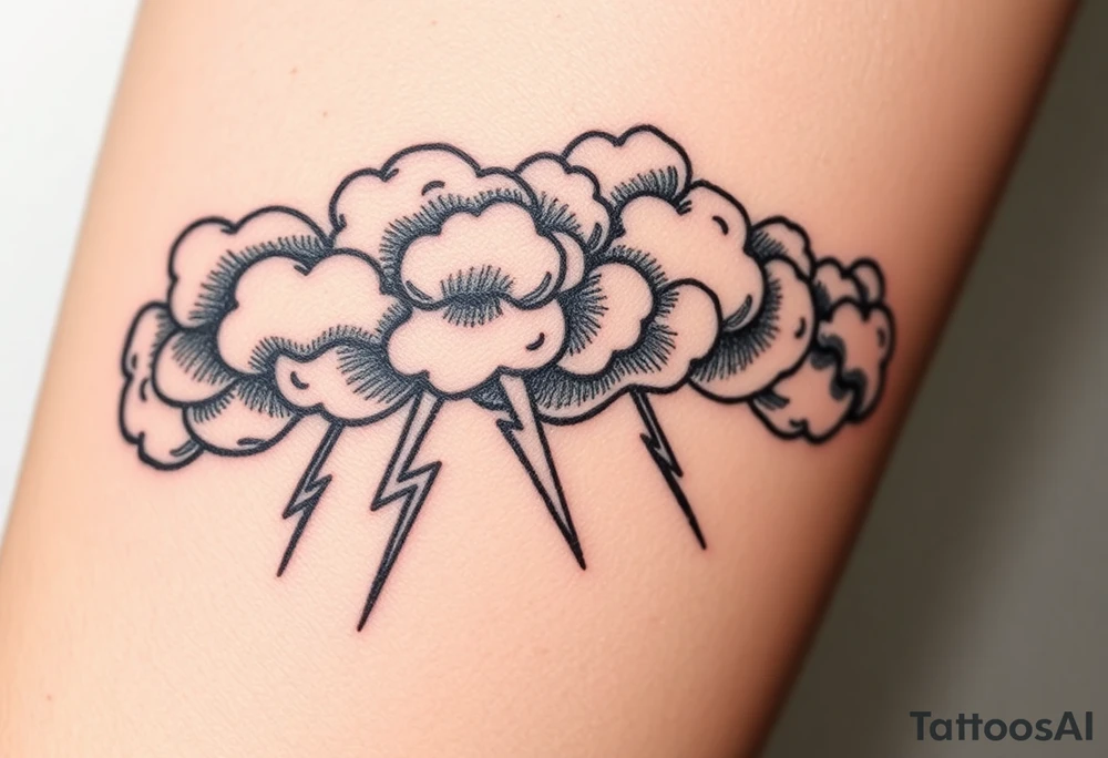 Black dark storm clouds with lightning bolts tattoo idea