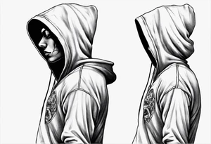 The full side view of a person in a hoodie, looking down. tattoo idea