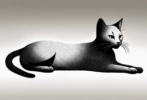 Design a simple outline tattoo of a cat stretching, embodying grace and flexibility, perfect for a subtle yet expressive design tattoo idea