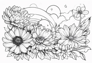 cosmos, chrysanthemums,and narcissus flowers tattoo idea