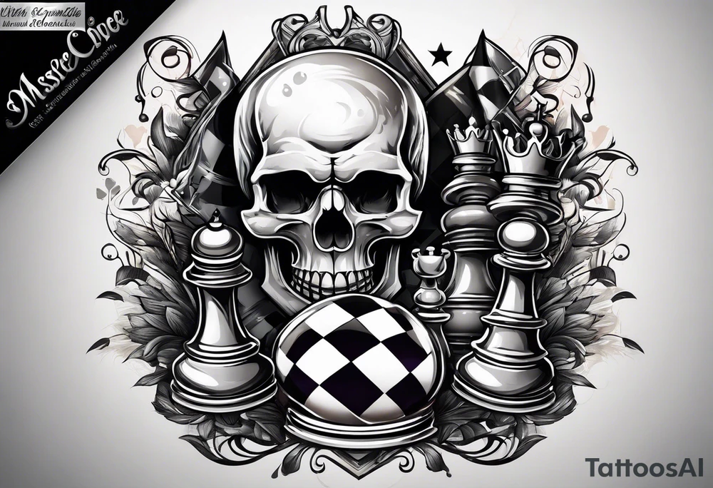 skull and chess pieces tattoo idea