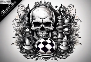 skull and chess pieces tattoo idea