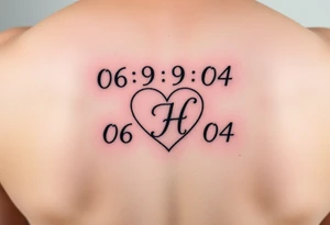 06/09/04 written and under the date is a heart inside the heart is a letter H in cursive on the lower back waist tattoo idea