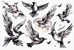 composition with birds flying free, puzzle piece tattoo idea