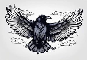 A flying raven on the chest tattoo idea