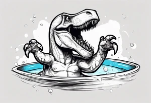 silly happy t rex in a pool wearing water polo cap tattoo idea