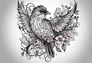 Whimsical birds and vines and leaves forearm tattoo idea