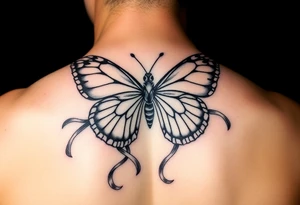 ethereal butterfly with flowing silk ribbons in moonlight tattoo idea