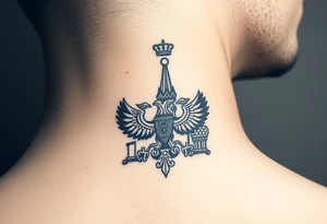 St. George 
3 russian imperial crowns above the Russian coat of arms double eagle
Russian sabre
The Kremlin or St. Basil's Cathedral scene 
on the side of my neck tattoo idea
