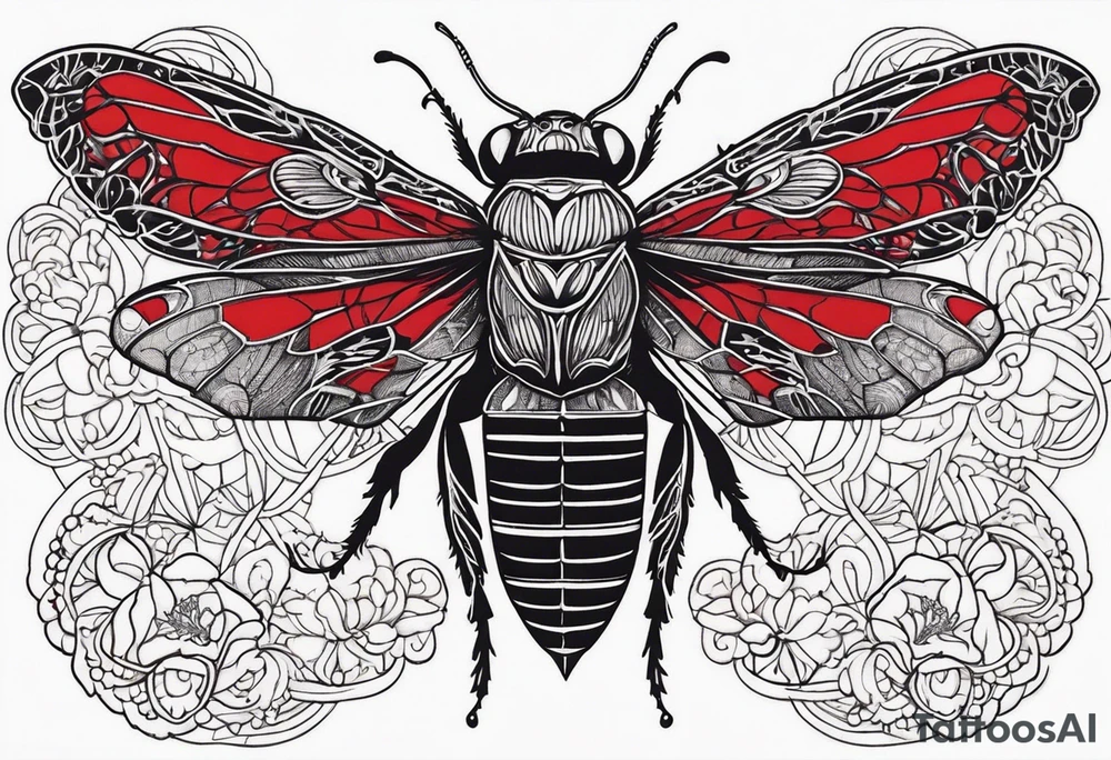 cicada on top of red lace tattoo idea