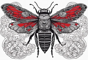 cicada on top of red lace tattoo idea