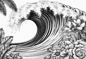 wave,, flower, palm, sea tattoo idea