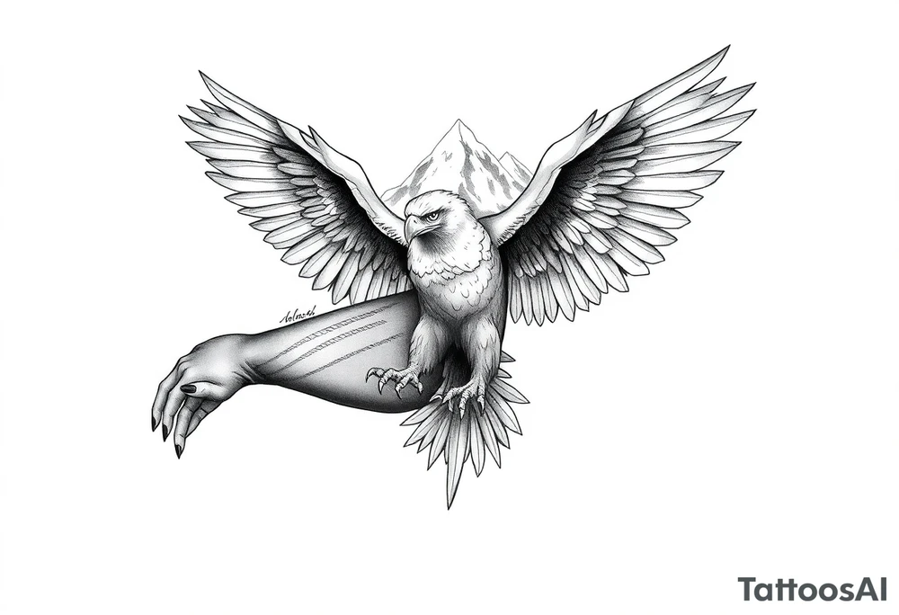majestic eagle spreading wings against mountain peaks tattoo idea