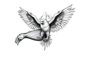 majestic eagle spreading wings against mountain peaks tattoo idea